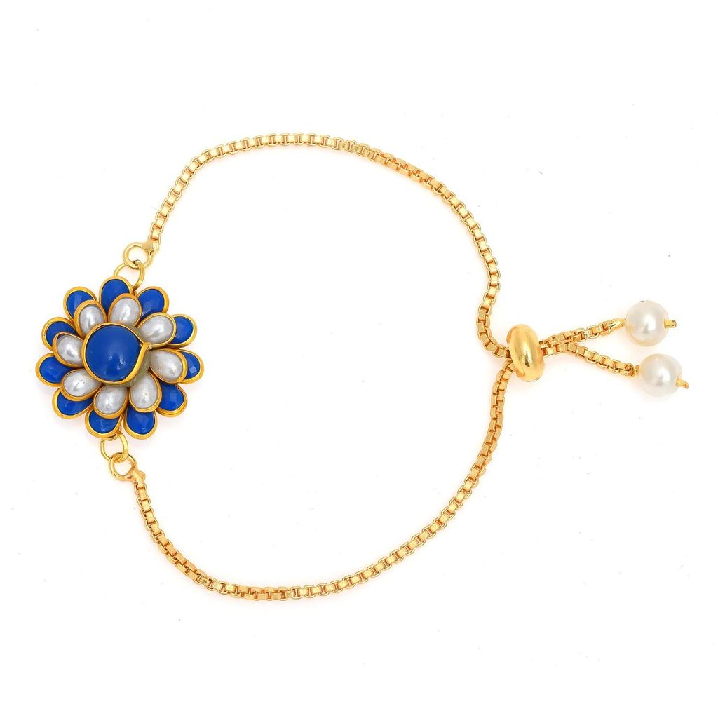 Indi Rang Gold Plated Chain Kundan Meenakari Work Rajasthani Men's and Women's Rakhi Combo Set for Bhaiya Bhabhi