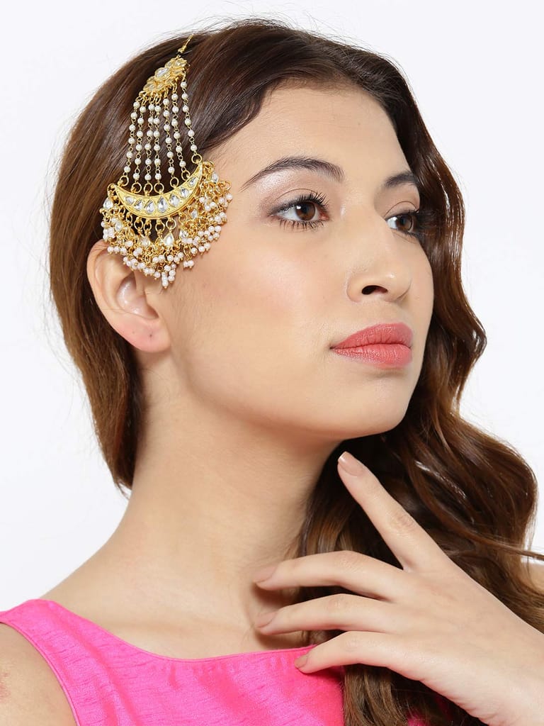 Abhaah Kundan Wedding Jhumar Passa/jhoomar Maang Tikka/Brooch for Women Girls Hair Chain (Gold)