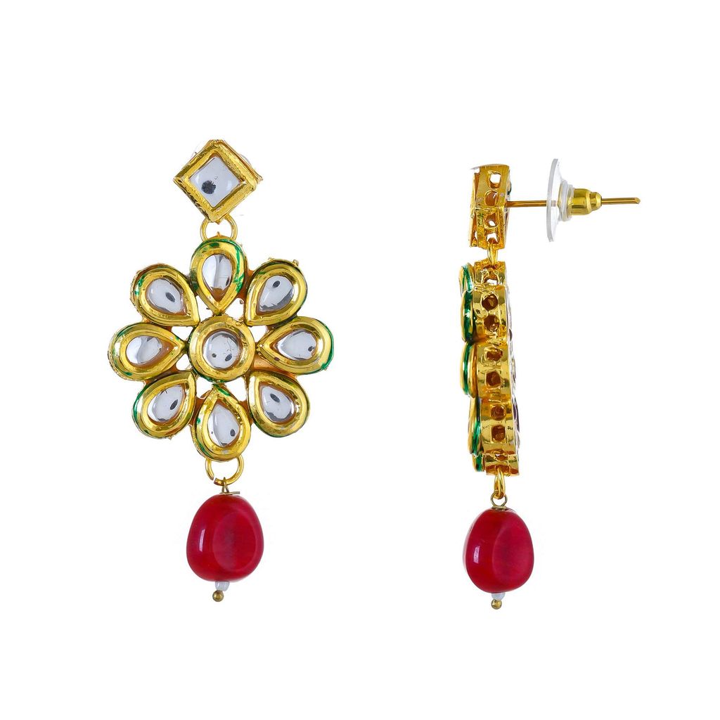 Abhaah Gold Plated Kundan Pearl Fancy red Choker Necklace Set Traditional Jewellery Set with Earrings for Women & Girls