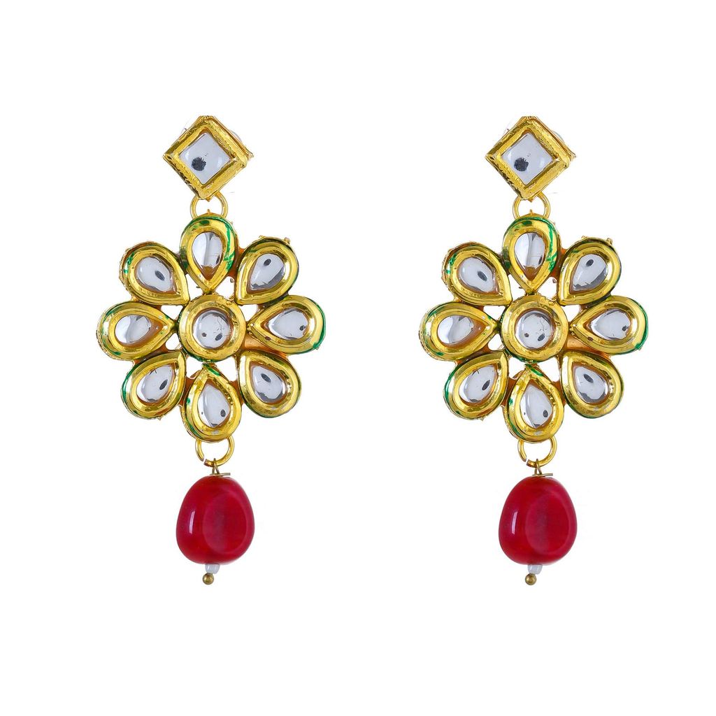 Abhaah Gold Plated Kundan Pearl Fancy red Choker Necklace Set Traditional Jewellery Set with Earrings for Women & Girls