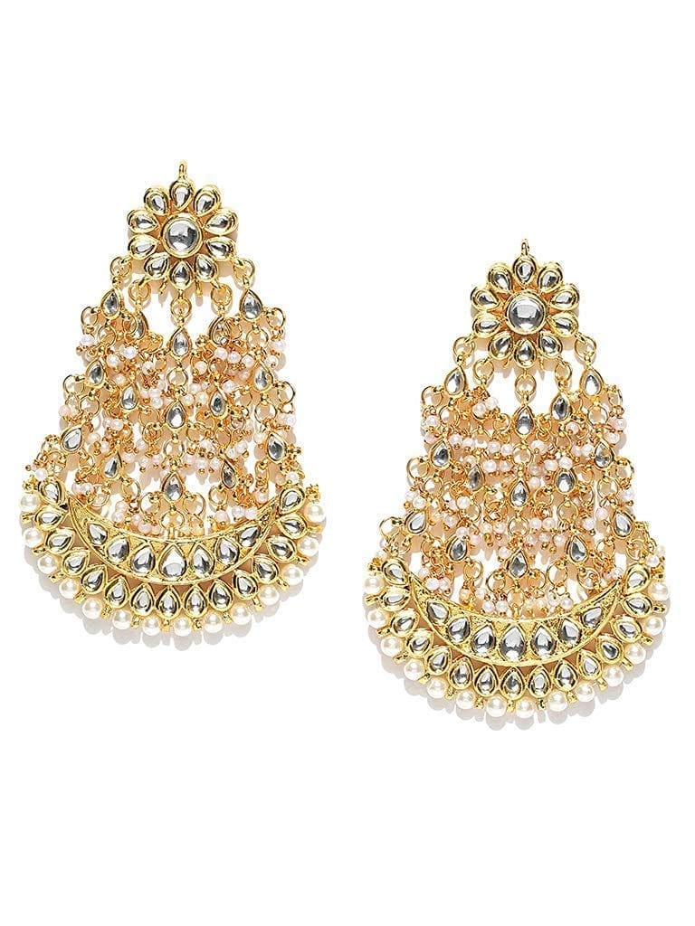 Abhaah Women's Traditional Gold Plated and Pearl Chand Bali Earrings, Gold