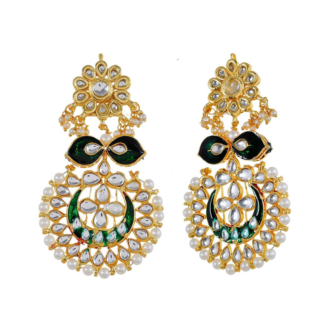 Abhaah Gold Plated kundan meenakari Bridal Traditional chandbali Stylish Pearl maang Tikka and Earring Set for Wedding for Women