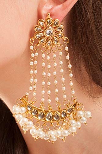 Abhaah Gold Plated kundan meenakari Bridal Traditional chandbali Stylish Pearl jhoomar passa maang Tikka and Earring Set for Wedding for Women