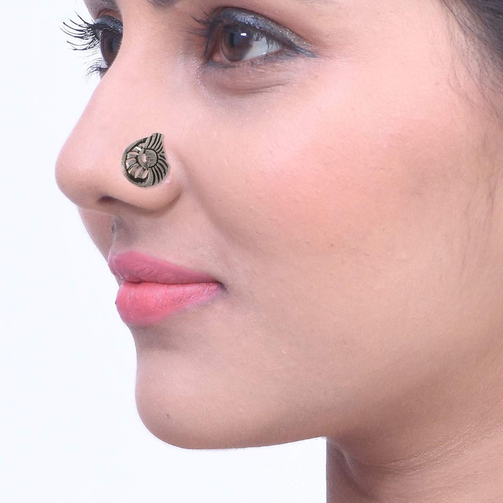Abhaah Oxidized german Silver Plated Handmade Nose clip, Nose Pin, Nose Rings & Stud with piercing for women