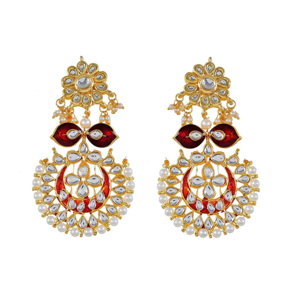 Abhaah Gold Plated kundan meenakari Bridal Traditional chandbali Stylish Pearl maang Tikka and Earring Set for Wedding for Women