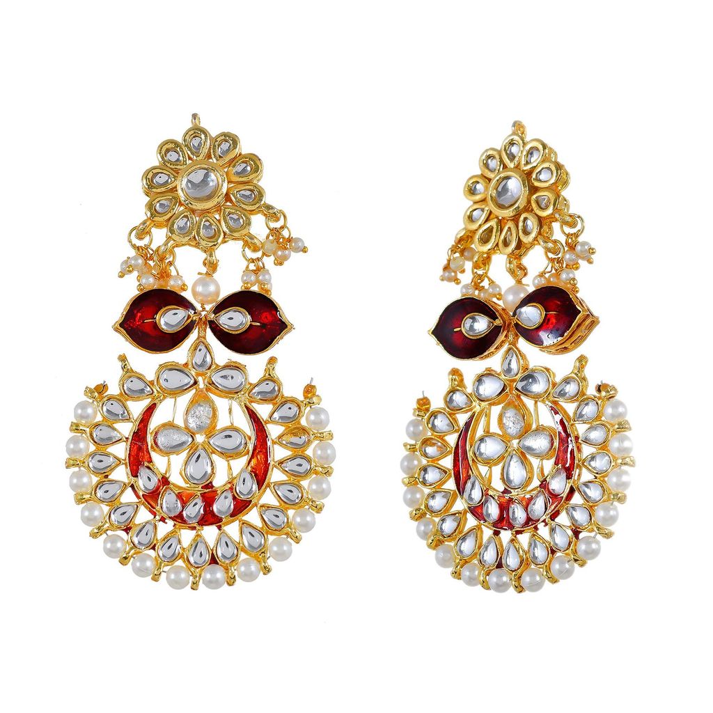 Abhaah Gold Plated kundan meenakari Bridal Traditional chandbali Stylish Pearl maang Tikka and Earring Set for Wedding for Women