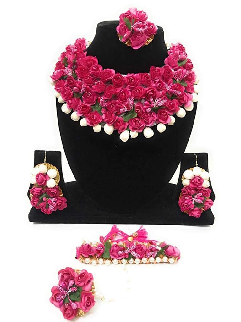 Abhaah Bridal Multi Color Flower Jewellery Set for haldi Mehandi Baby Shower Floret Gota Patti Necklace, Earrings, Bracelet & maang tika Jewelry for Women