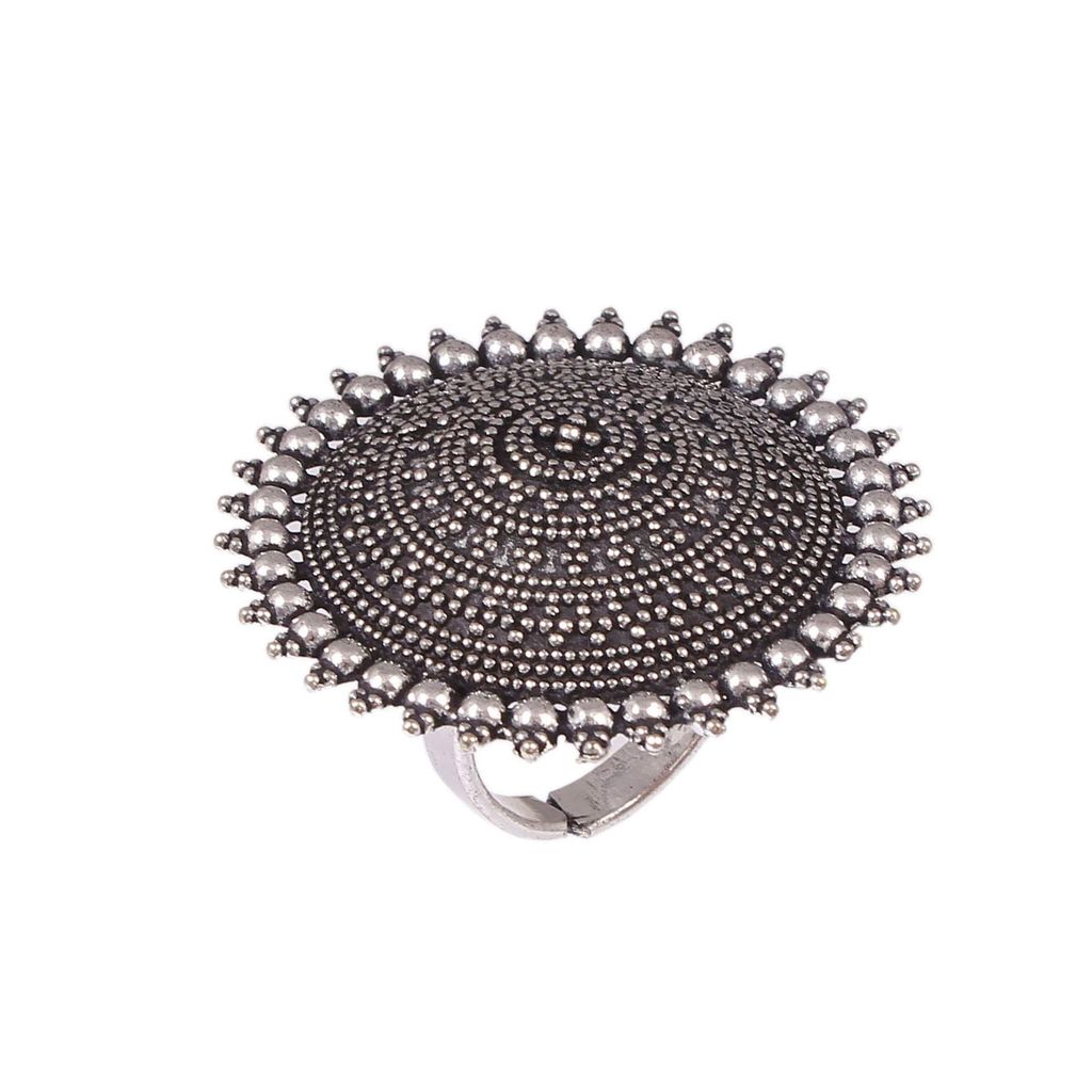 Abhaah Indie Rang Oxidized Silver Adjustable Ring for Women & Girls