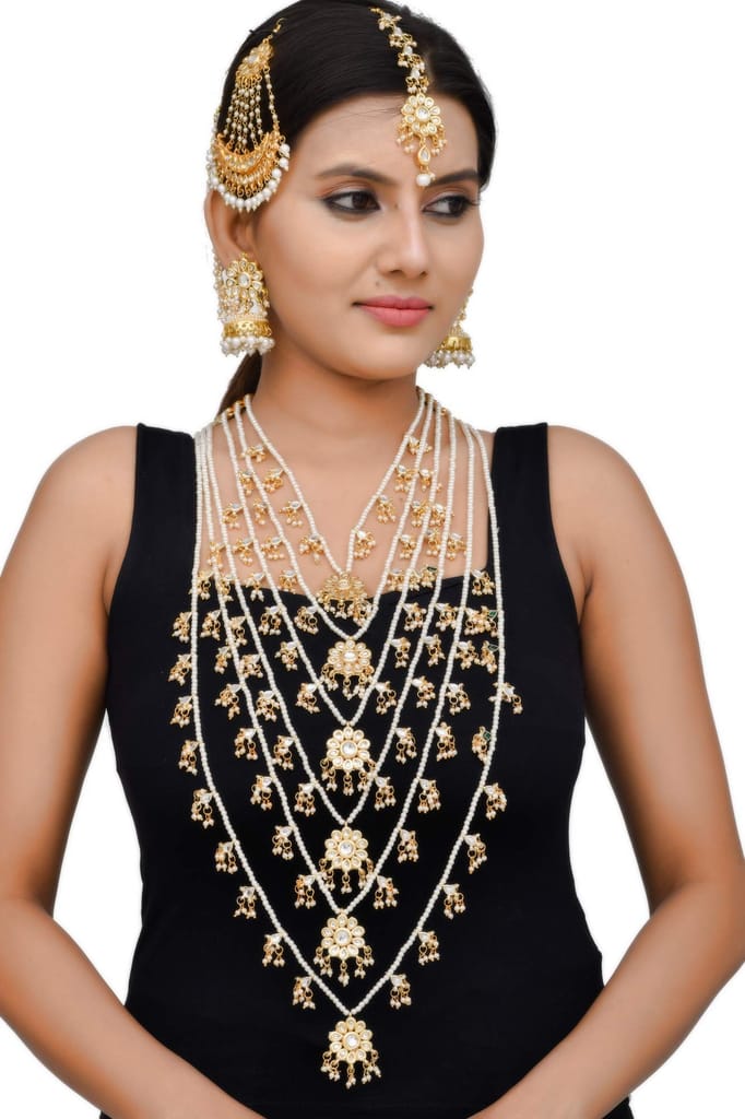 Abhaah Ethnic Indian Traditional Kundan Dulhan 6 Layers Rani haar Bridal Jewellery Set with jhoomar passa for Women