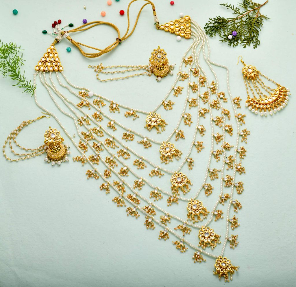 Abhaah Ethnic Indian Traditional Kundan Dulhan 6 Layers Rani haar Bridal Jewellery Set with jhoomar passa for Women