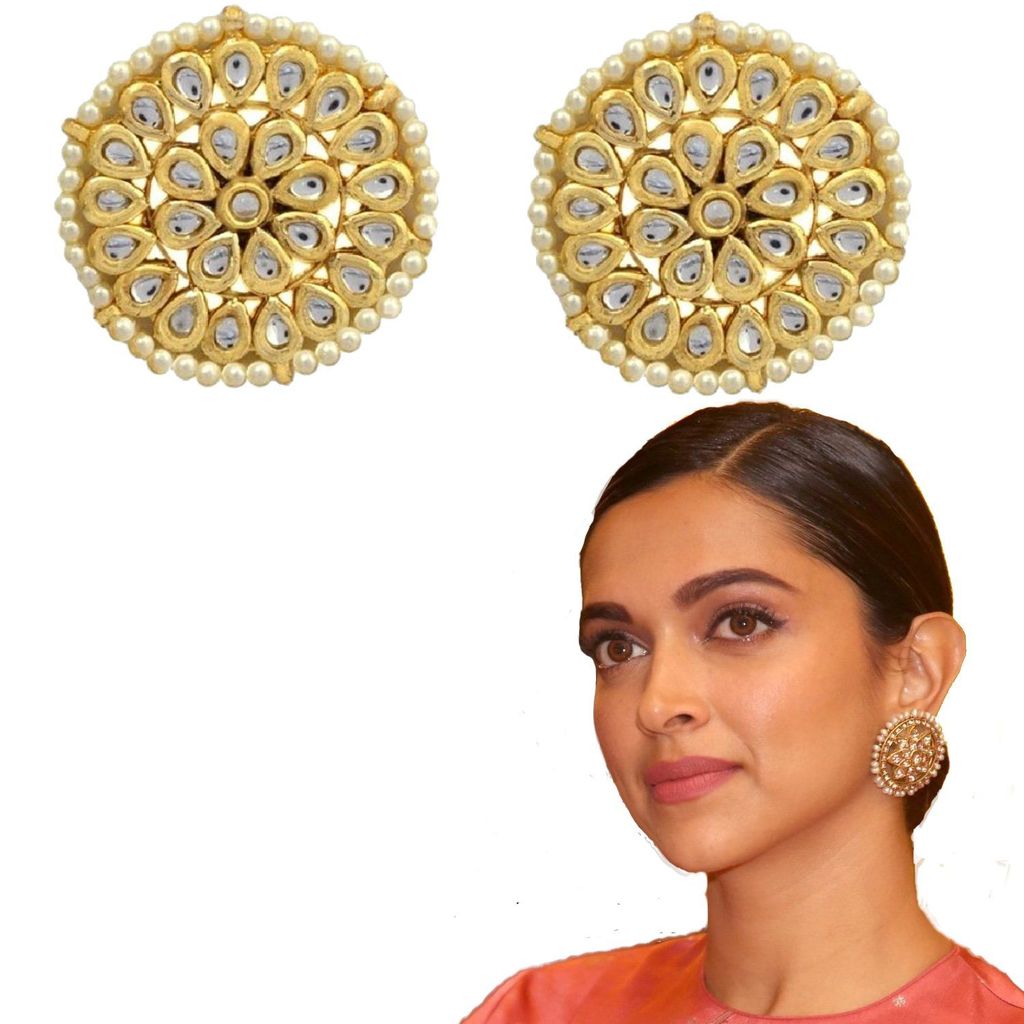 Abhaah bollywood deepika padukone inspired polki kundan meenakari stylish party wear stud earrings with pearl for girls and women