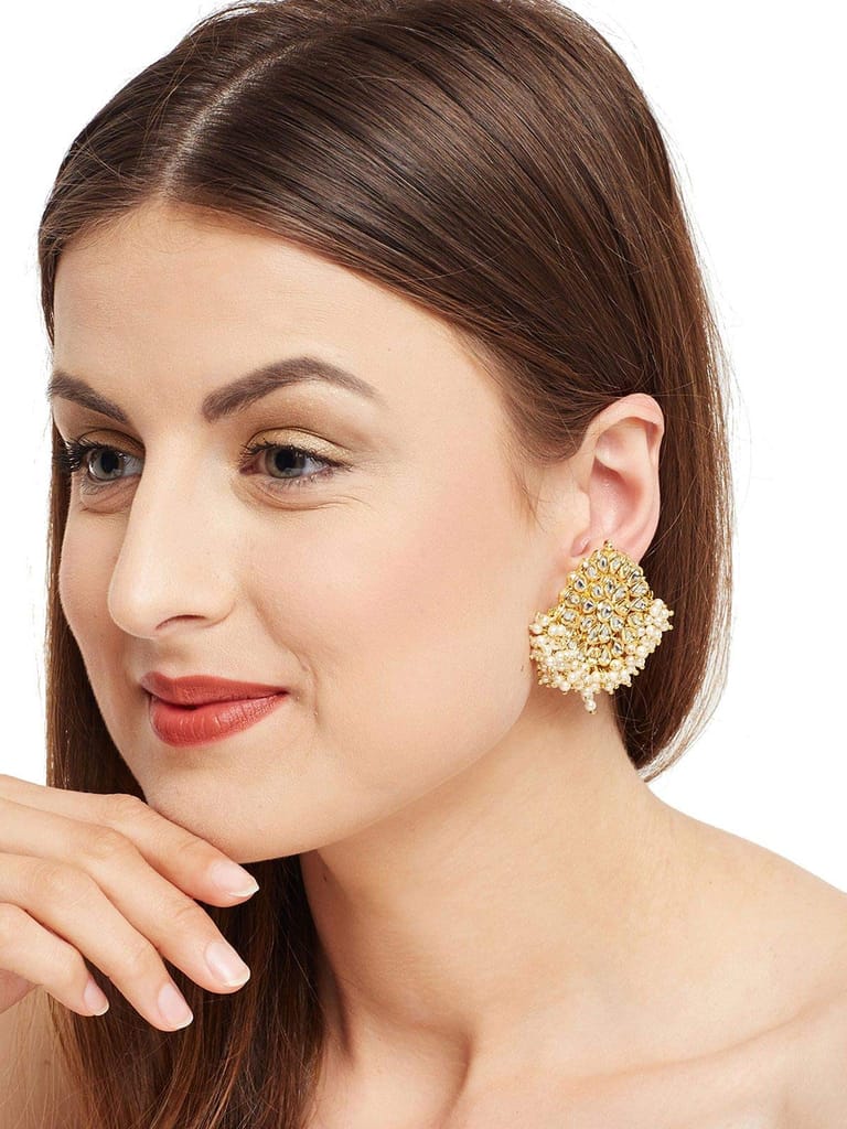 Abhaah Gold Handmade Kundan Meenakari Non-Precious Metal Enamel Gold Plated Stud Fancy Flower Earrings for Women