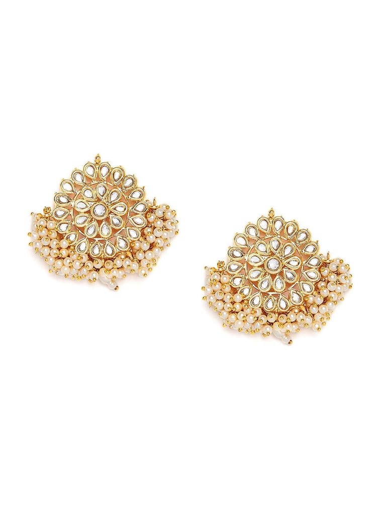 Abhaah Gold Handmade Kundan Meenakari Non-Precious Metal Enamel Gold Plated Stud Fancy Flower Earrings for Women