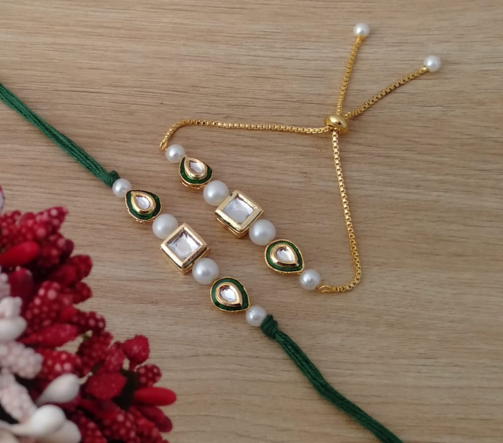 meryCraft Designer Fancy Traditional Rakhi for Bro/Brother/Bhaiya/Bhai/Bhabhi (Pack of 2) Rakshabandan Rakhe Kundan Stone Rakhee Bracelet Rakshasutra (MCI-R-179) For Unisex Adult
