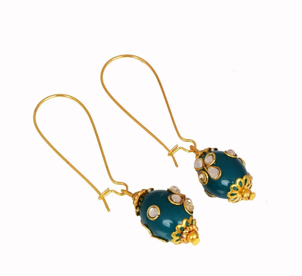 Abhaah handcrafted blue indo western Long kundan chain drop earrings for women and girls