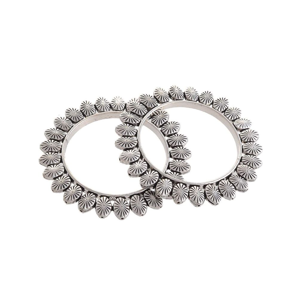 Abhaah Oxidised German Silver Grey Traditional Kada 2.6 Silver Jewellery, Banjara, Boho Bangle for Women (1 Pair) (Grey)