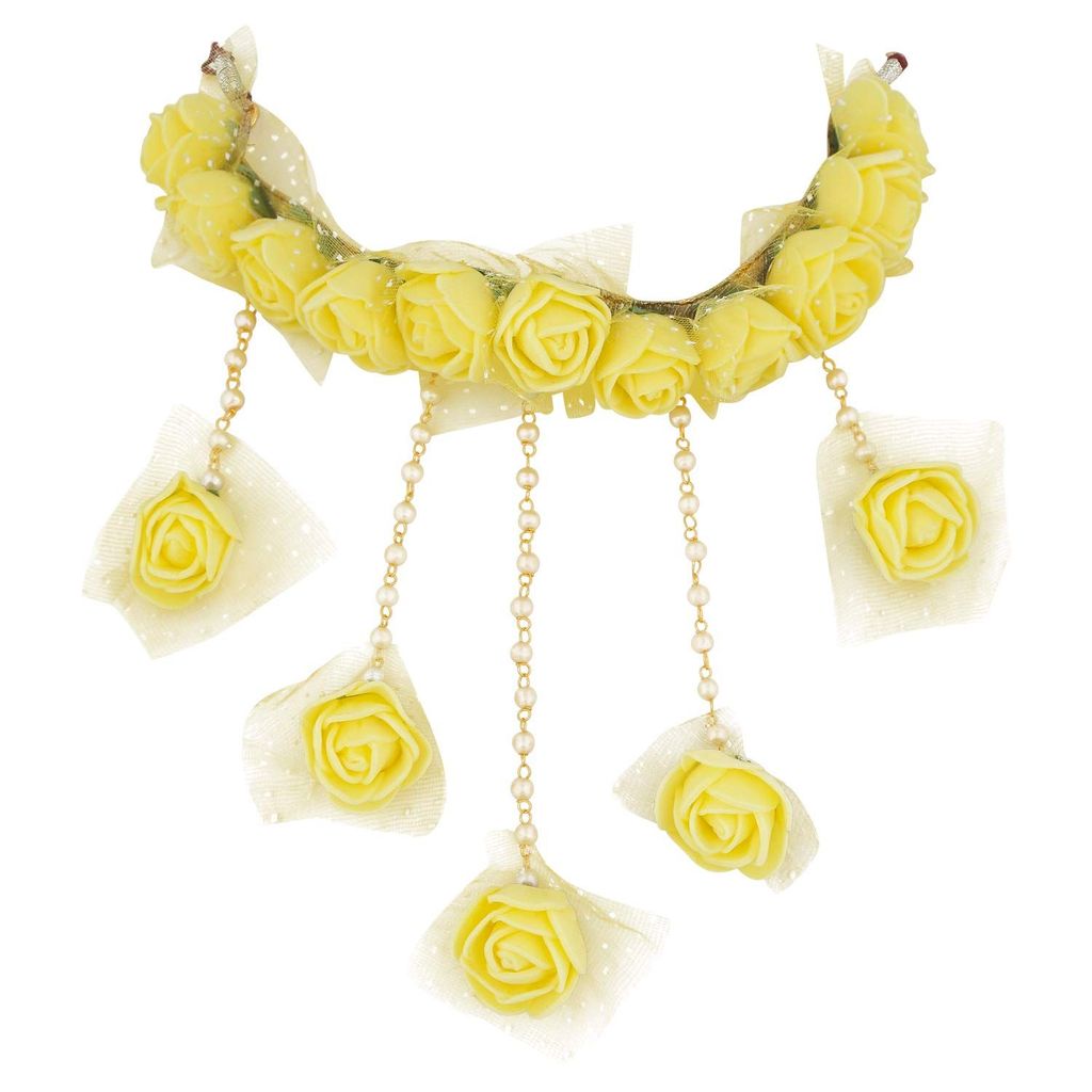 APARA Yellow Floral Gota Patti Mehandi/Haldi Necklace, Earrings, Bracelet & Maang Tika For Women & Girls