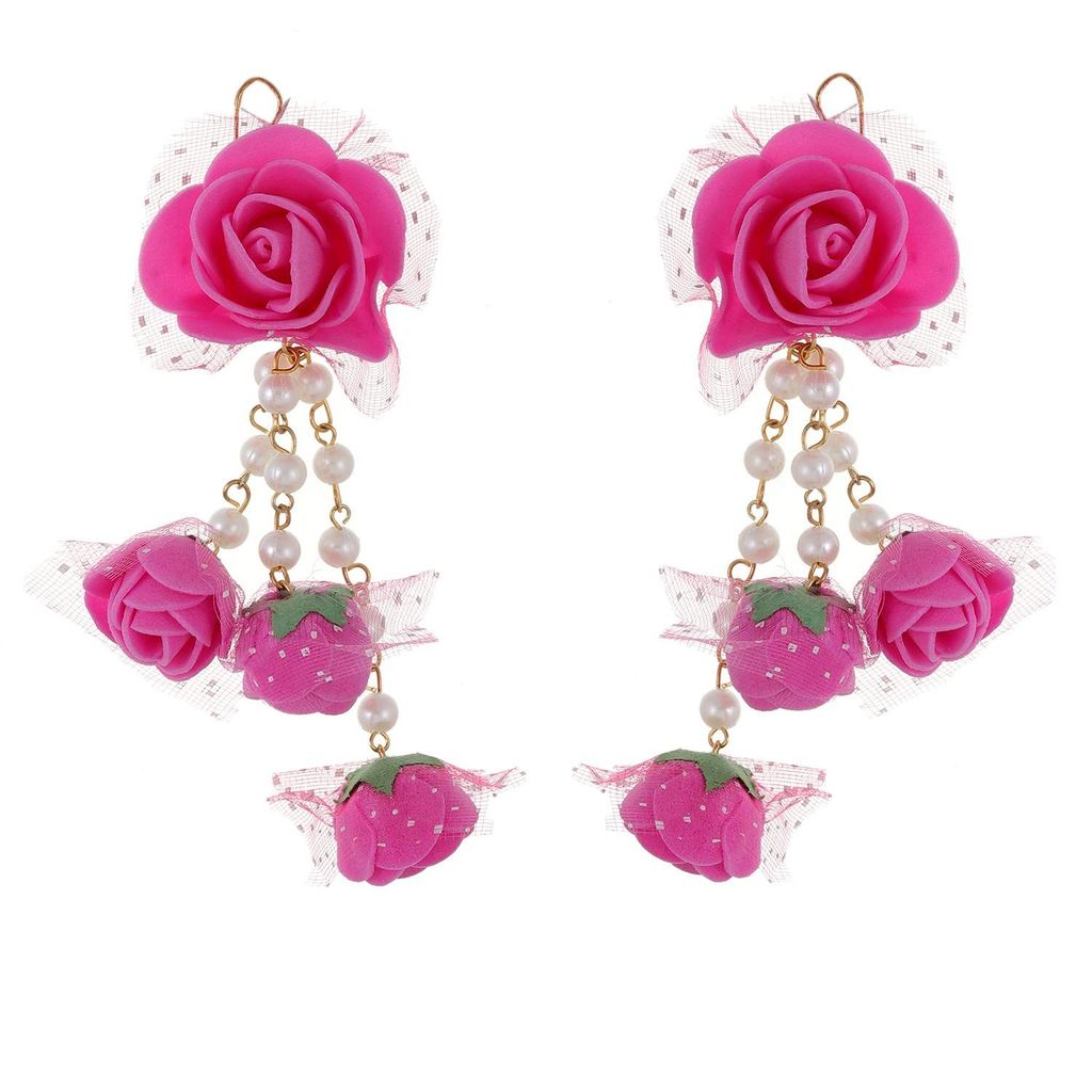 Abhaah Bridal Pink Flower Jewellery Set for haldi Mehandi Baby Shower Floret Gota Patti Necklace, Earrings, Bracelet & maang tika Jewelry for Women