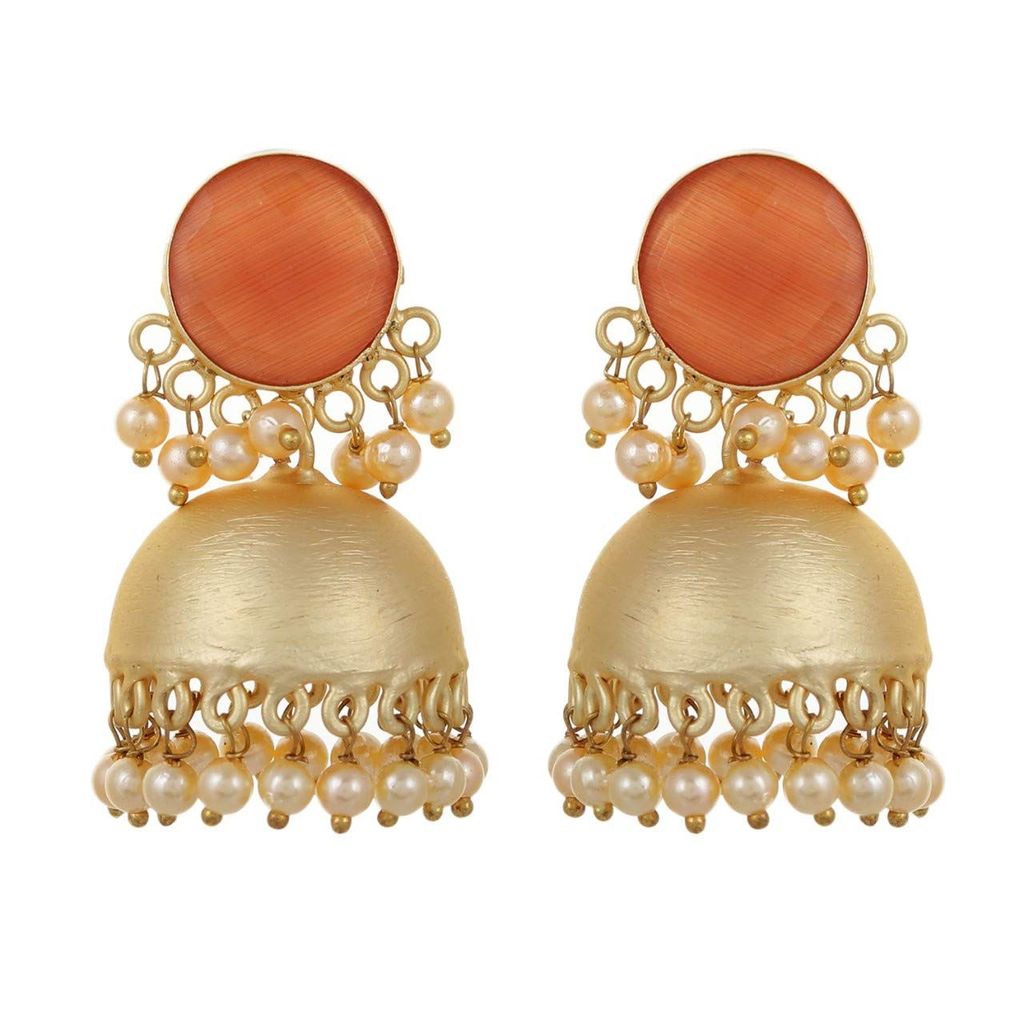 Abhaah latest design kundan matt gold brass traditional look bridal flower jhumki stud earrings jhumka pearls for women and girls