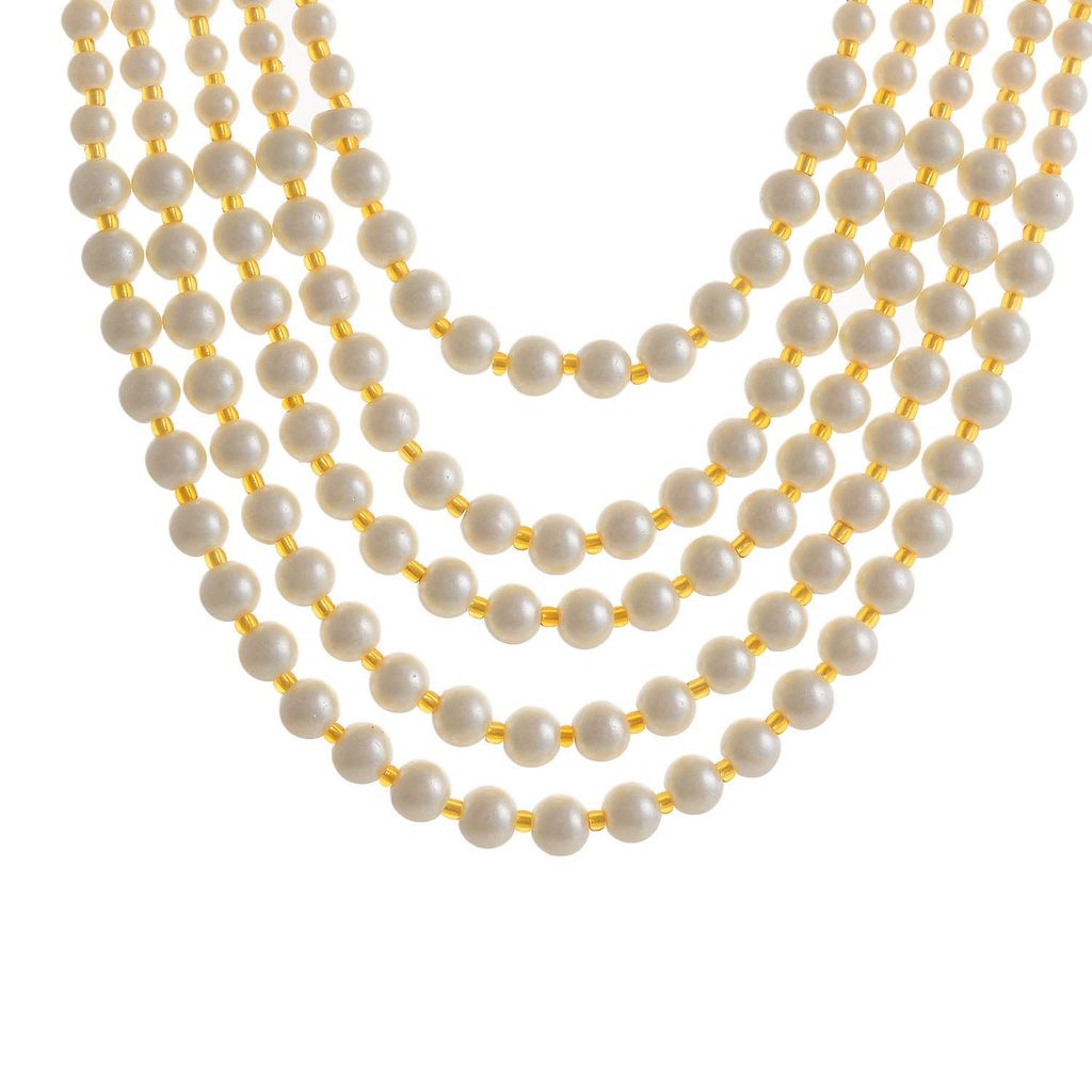 Abhaah five layers white pearl beads Dulha groom sherwani Necklace/Moti Mala for Men for wedding