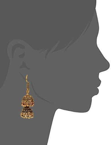 Abhaah handcrafted antique golden oxidised double layered jhumki with pearls for women and girls