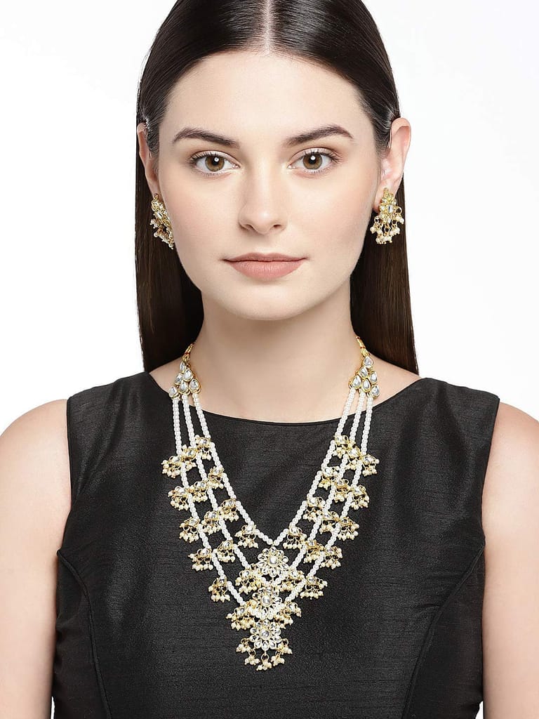 Abhaah rajwada nizami Bollywood Style kundan meenakari jadau Bridal Teen Lada (Three Layers) Multi Strands Rani haar Necklace Jewelry Set with Earrings