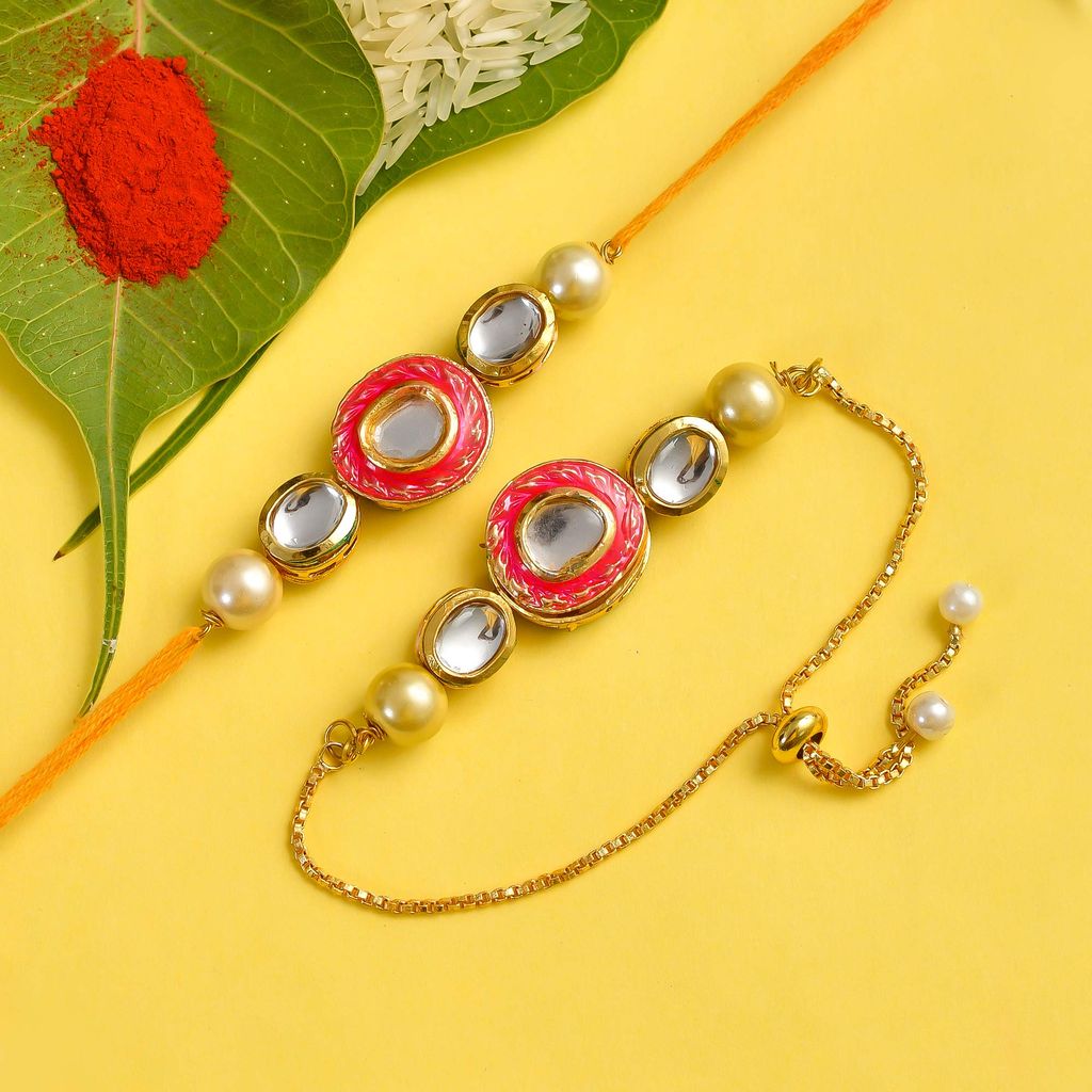 Abhaah BHAIYAA BHABHI KUNDAN RAKHI COMBO SET