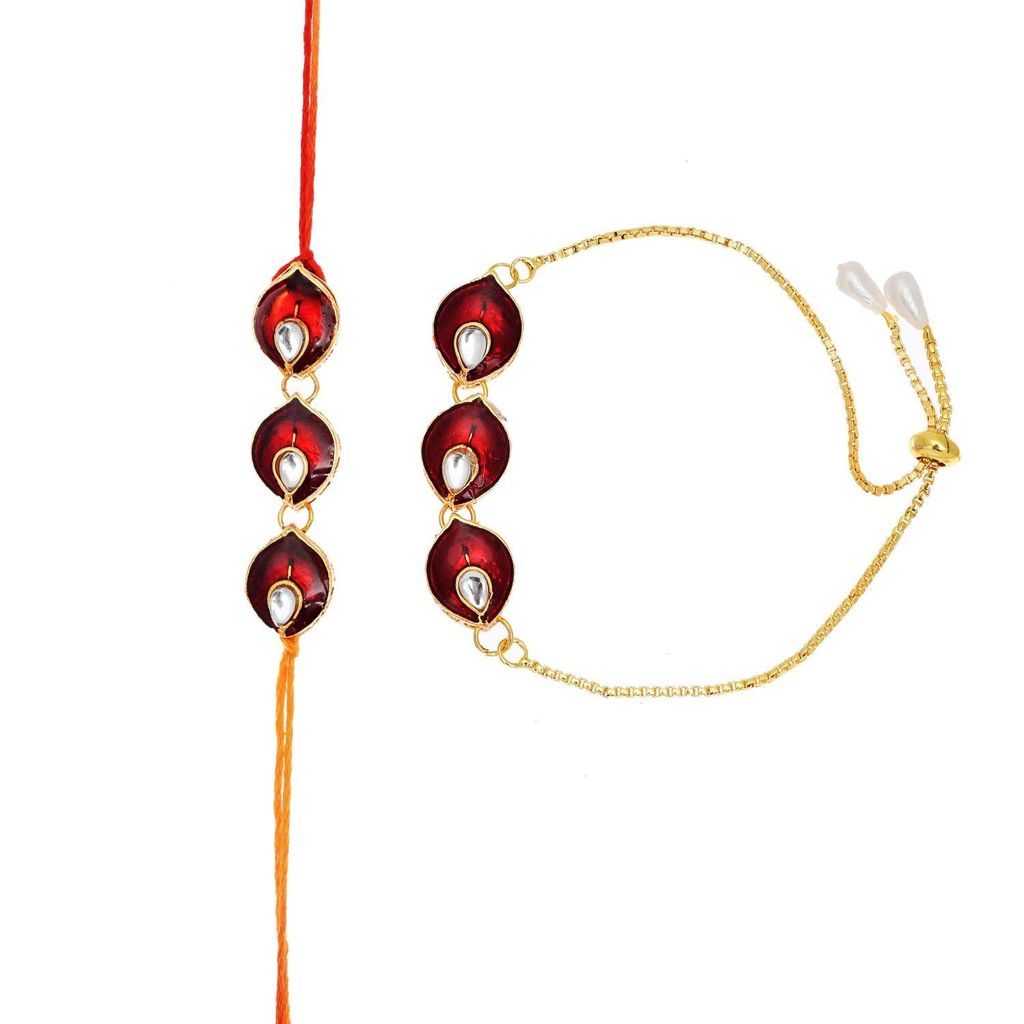 Indi Rang Rajasthani Gold Plated Chain Pachi Work Rakhi Combo Set for Men and Women