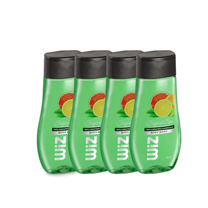 Wiz Tropical Spa Classic Body Wash Flip Top Bottle - 200ml Pack of 4, Shower Gel with Pleasing Aroma, Added Skin Conditioners for Smooth Skin