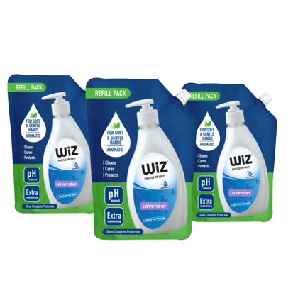 WiZ pH-Balance Moisturizing Liquid Lavender Handwash with Refreshing Fragrance, Complete Protection for Soft & Gentle Hands - 750ml Refill Pouch Pack of 3