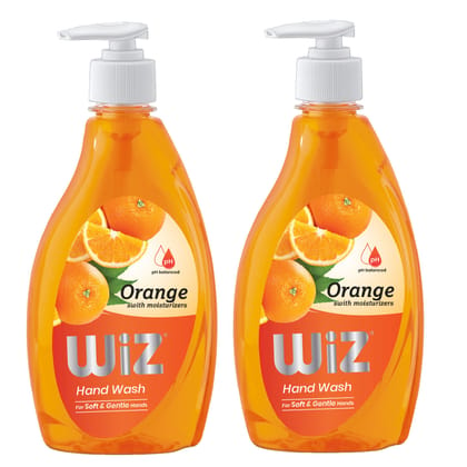 WiZ pH-Balance Moisturizing Orange Liquid Handwash with Refreshing Fragrance, Complete Protection for Soft & Gentle Hands - Dispenser Bottle 450ml Pack of 2
