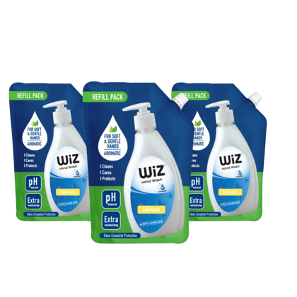 WiZ pH-Balance Moisturizing  Liquid Lemon Handwash with Refreshing Fragrance, Complete Protection for Soft & Gentle Hands - 750ml Refill Pouch Pack of 3