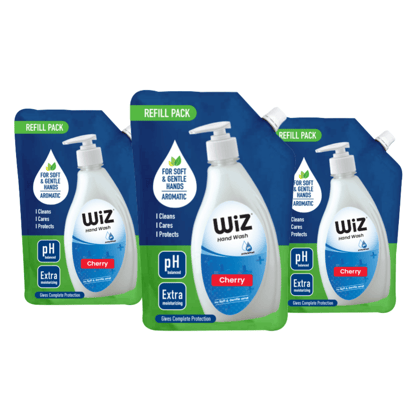 WiZ pH-Balance Moisturizing  Liquid Cherry Handwash with Refreshing Fragrance, Complete Protection for Soft & Gentle Hands - 750ml Refill Pouch Pack of 3