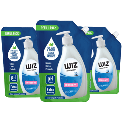 WiZ pH-Balance Moisturizing Blossom Liquid Handwash with Refreshing Fragrance, Complete Protection for Soft & Gentle Hands - 750ml Refill Pouch Pack of 3