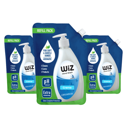 WiZ pH-Balance Moisturizing Creme Liquid Handwash with Refreshing Fragrance, Complete Protection for Soft & Gentle Hands - 750ml Refill Pouch Pack of 3