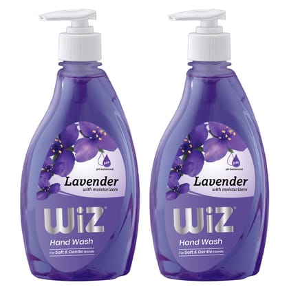 WiZ pH-Balance Moisturizing Lavender Liquid Handwash with Refreshing Fragrance, Complete Protection for Soft & Gentle Hands - Dispenser Bottle 450ml Pack of 2