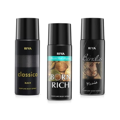 Riya Classico And Born Rich And Bindas Mania Body Spray Deodorant For Man Pack Of 3