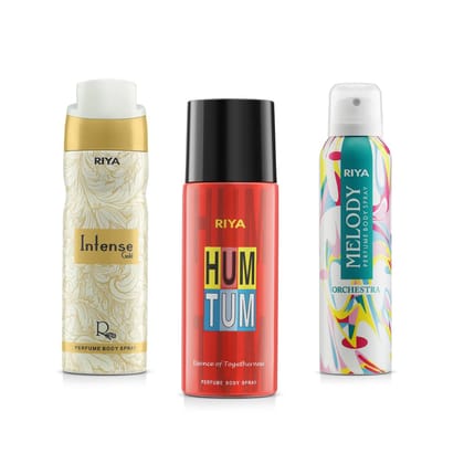 Riya Intense Gold And Hum Tum And Melody Orchestra Body Spray Deodorant For Unisex Pack Of 3