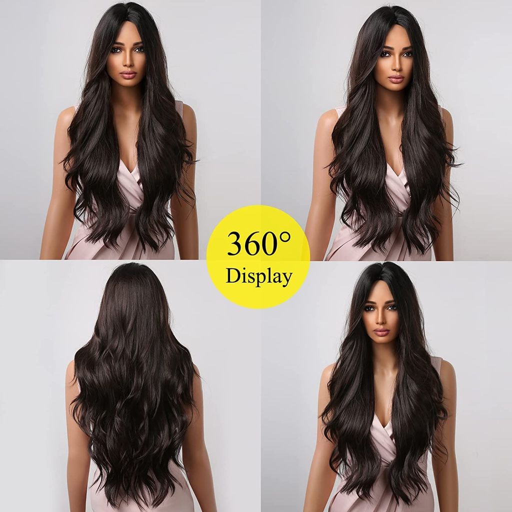 AkashKrishna Brown Wavy Wig For Women Long Synthetic Middle Parting Wigs for Women Curly Wavy Wigs Heat Resistant Hair Replacement Wig for Daily Party Use 24 Inches
