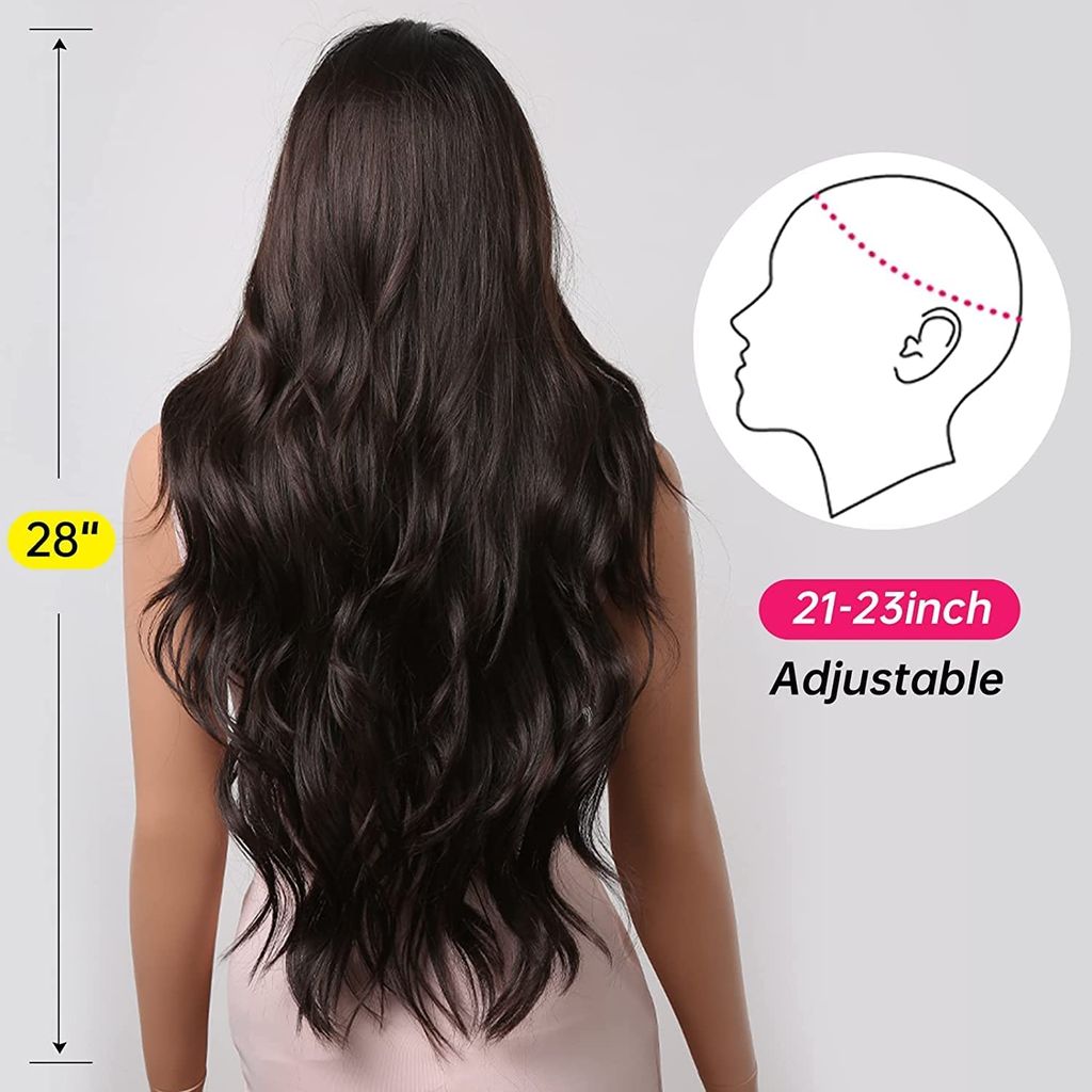 AkashKrishna Brown Wavy Wig For Women Long Synthetic Middle Parting Wigs for Women Curly Wavy Wigs Heat Resistant Hair Replacement Wig for Daily Party Use 24 Inches
