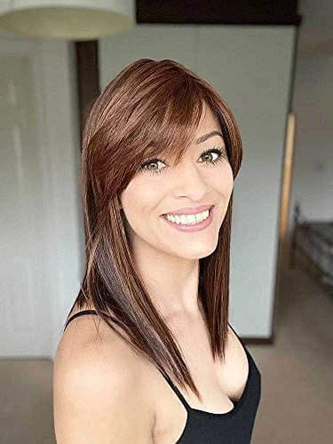 Akashkrishna Hair Wig Brown Shoulder-length Bob Wigs Auburn Highlight Medium Length 16 Inch Natural Looking Wigs for Women Soft Straight Wigs