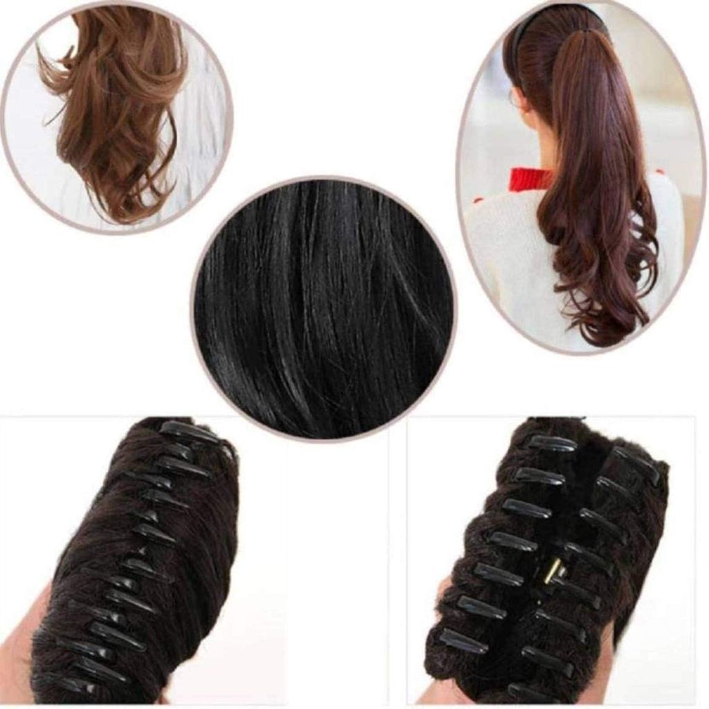 AkashKrishna Long Ponytail Hair Clutcher, Extension Curly For Add Volume For Women And Girls (Black) Synthetic Fiber