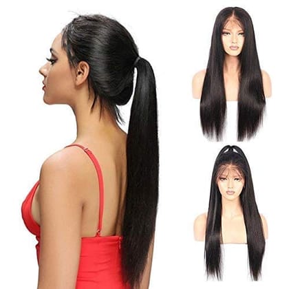 AkashKrishna Fashion Women Full Head Wig | Synthetic Hair Wig For Women | Full head 26 Inch Long Black Straight Wigs For Women | Straight Middle Part Wigs | Heat Resistant Synthetic Hair