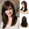 Akashkrishna Hair Wig Fashion Women Full Head Womens Wig Long Layered Dark Brown Wigs with Bangs Natural Looking Synthetic Heat Resistant Hair Wig With Cap and Comb