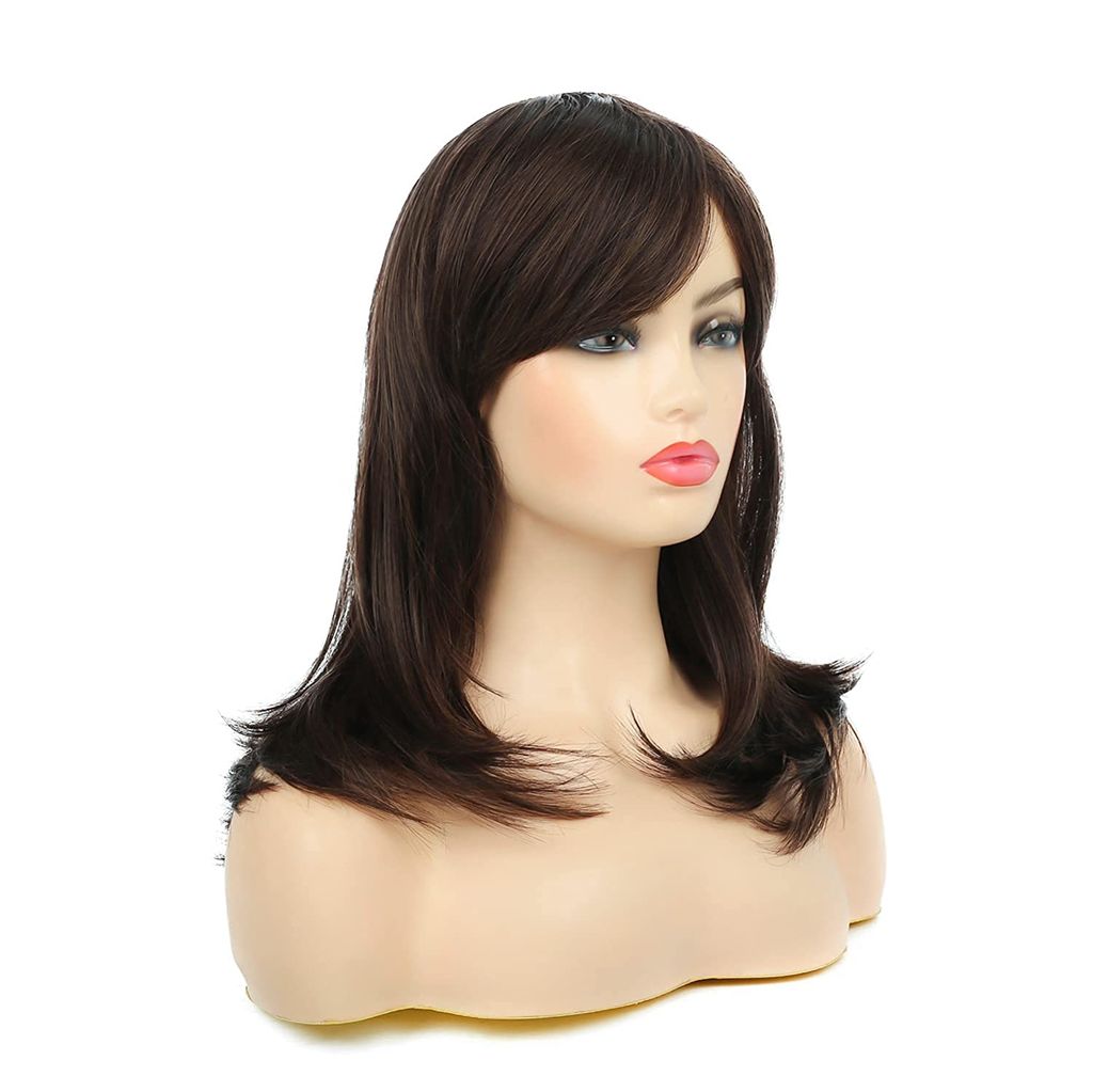 Akashkrishna Hair Wig Fashion Women Full Head Womens Wig Long Layered Dark Brown Wigs with Bangs Natural Looking Synthetic Heat Resistant Hair Wig With Cap and Comb