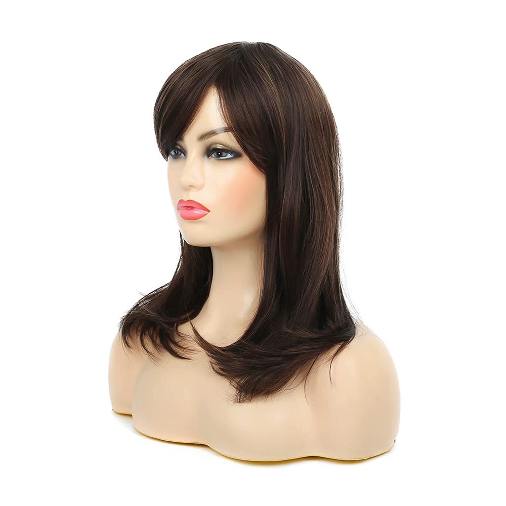 Akashkrishna Hair Wig Fashion Women Full Head Womens Wig Long Layered Dark Brown Wigs with Bangs Natural Looking Synthetic Heat Resistant Hair Wig With Cap and Comb