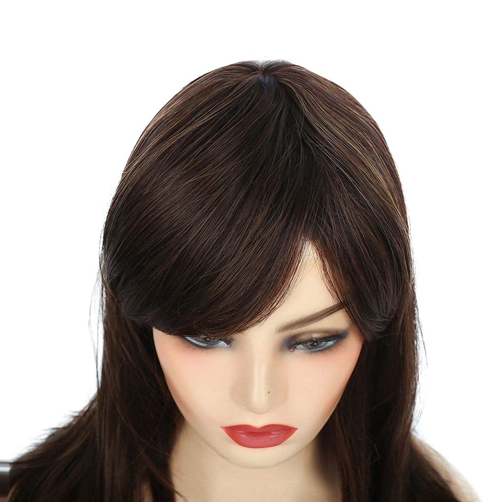 Akashkrishna Hair Wig Fashion Women Full Head Womens Wig Long Layered Dark Brown Wigs with Bangs Natural Looking Synthetic Heat Resistant Hair Wig With Cap and Comb
