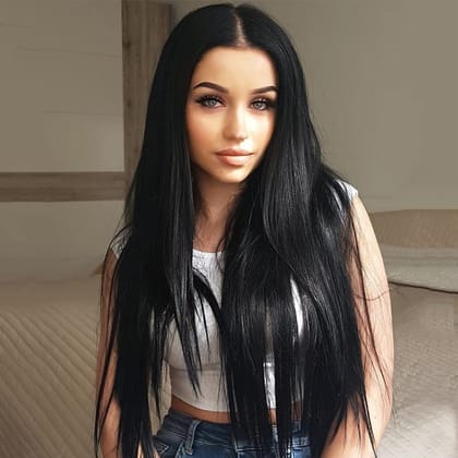Akashkrishna Hair Wig Long Black Wig for Women 26'' Long Straight Black Hair Wig Natural Cute Wigs for Daily Party Halloween with Wig Cap and Comb