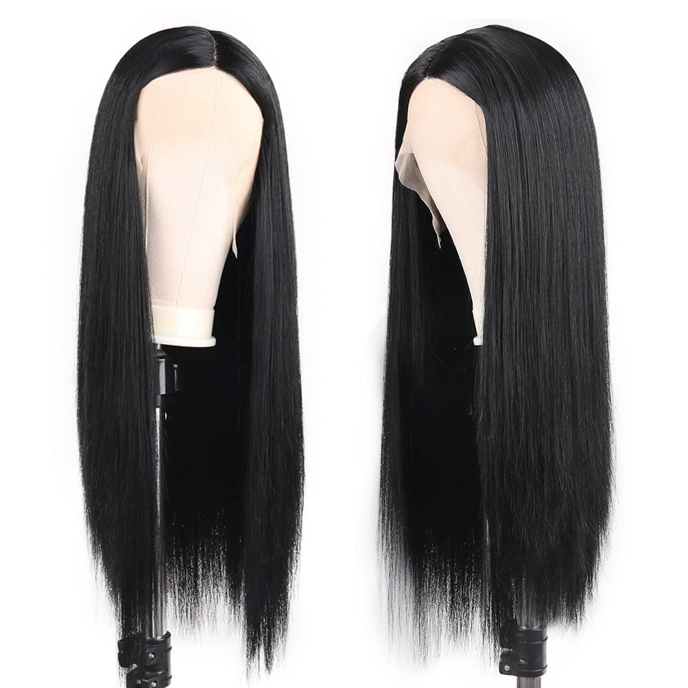 Akashkrishna Hair Wig Long Black Wig for Women 26'' Long Straight Black Hair Wig Natural Cute Wigs for Daily Party Halloween with Wig Cap and Comb