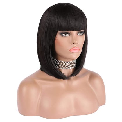 eNilecor Straight Short Hair Bob Wigs 12'' with Flat Bangs Cosplay Synthetic Wigs for Women Natural As Real Hair(Black)